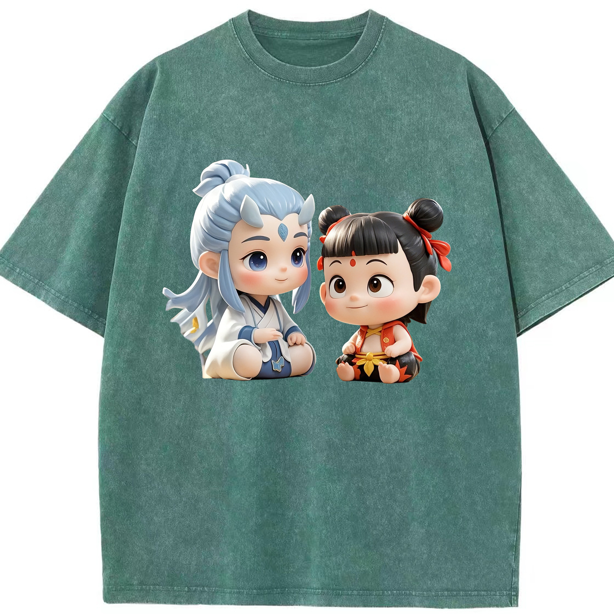 （画像用） Ne Zha 2 ナタ 魔童の大暴れ 綿100% ヴィンテージ風 半袖Tシャツ（フロントプリント）